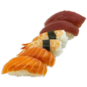 nigiri mix de atún, salmón y langostino