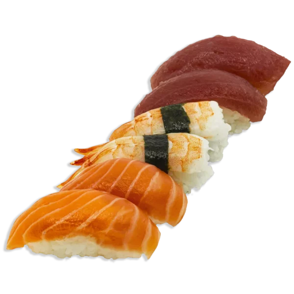 nigiri mix de atún, salmón y langostino